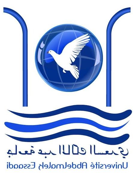 Logo of the University Abdelmalek Essaadi featuring a white dove in front of a blue globe